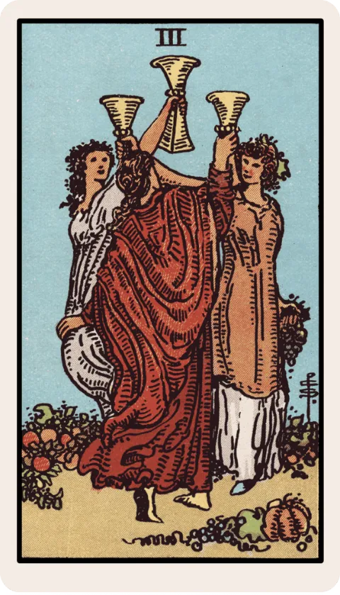 Tres de Copas, carta del tarot Rider-Waite