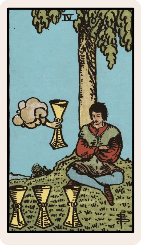 Cuatro de Copas, carta del tarot Rider-Waite