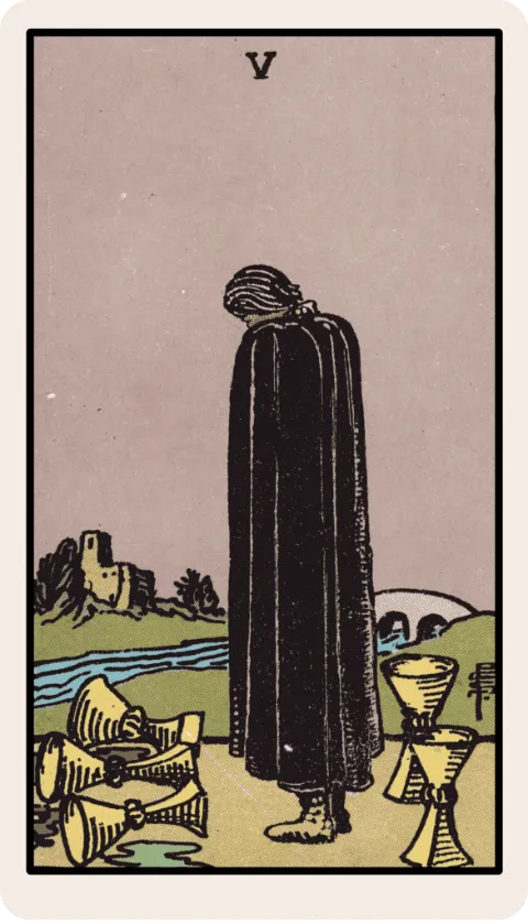 Cinco de Copas, carta del tarot Rider-Waite