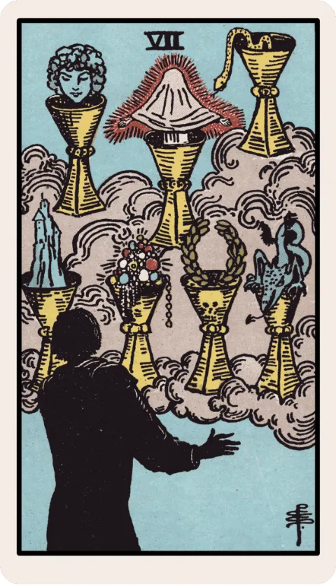 Siete de Copas, carta del tarot Rider-Waite