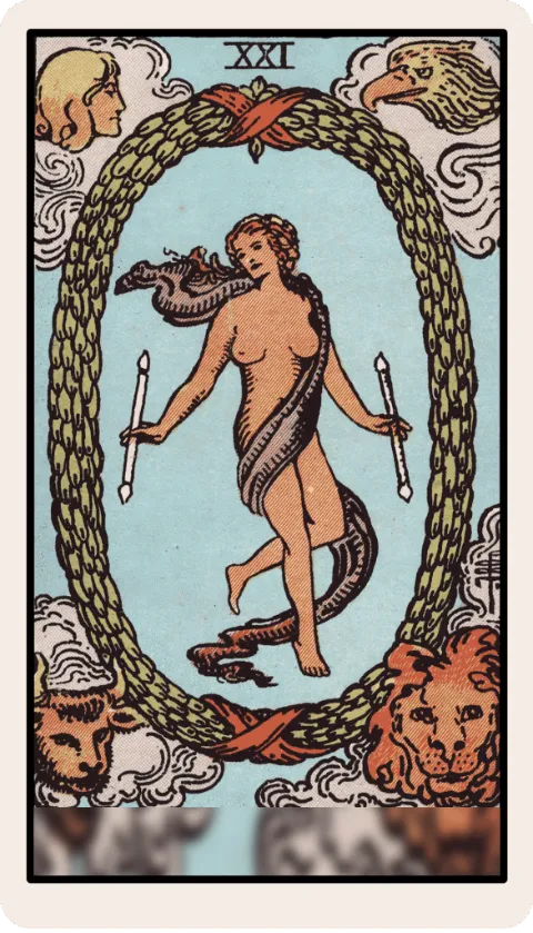 El Mundo, carta del tarot Rider-Waite