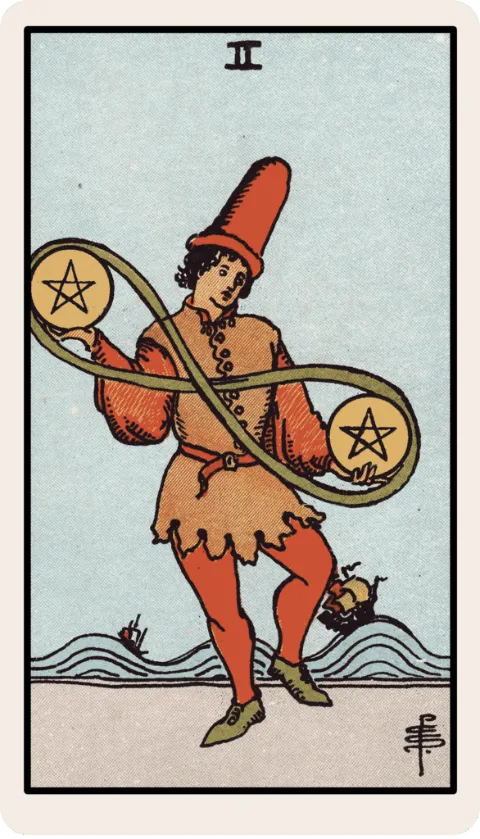 Dos de Oros, carta del tarot Rider-Waite