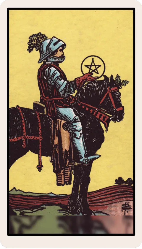 Caballero de Oros, carta del tarot Rider-Waite