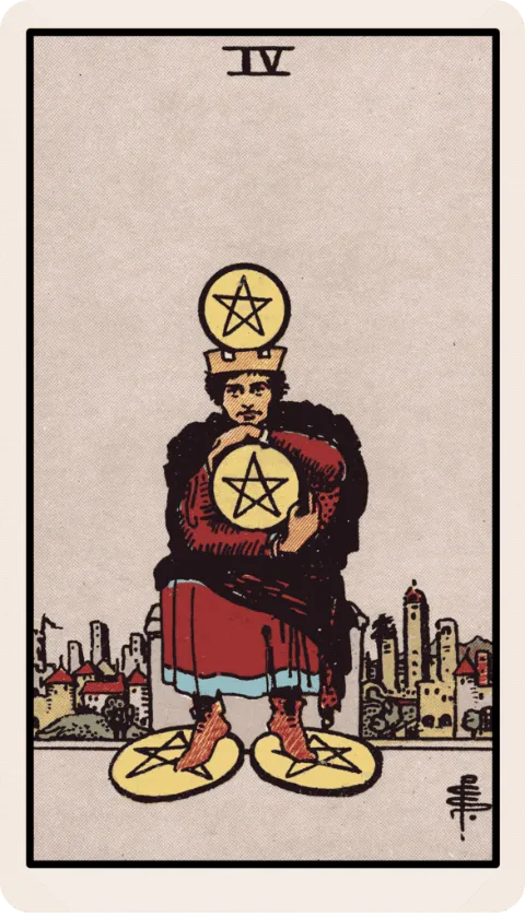 Cuatro de Oros, carta del tarot Rider-Waite