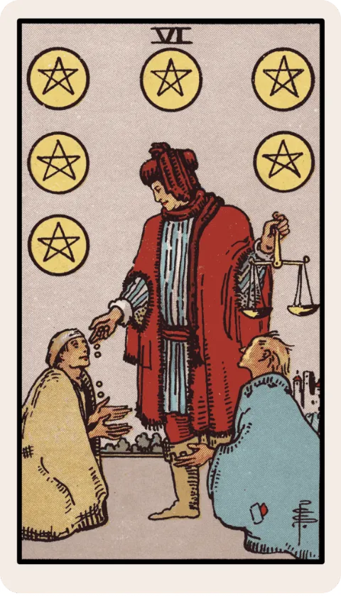 Six of Pentacles, Rider-Waite tarot card