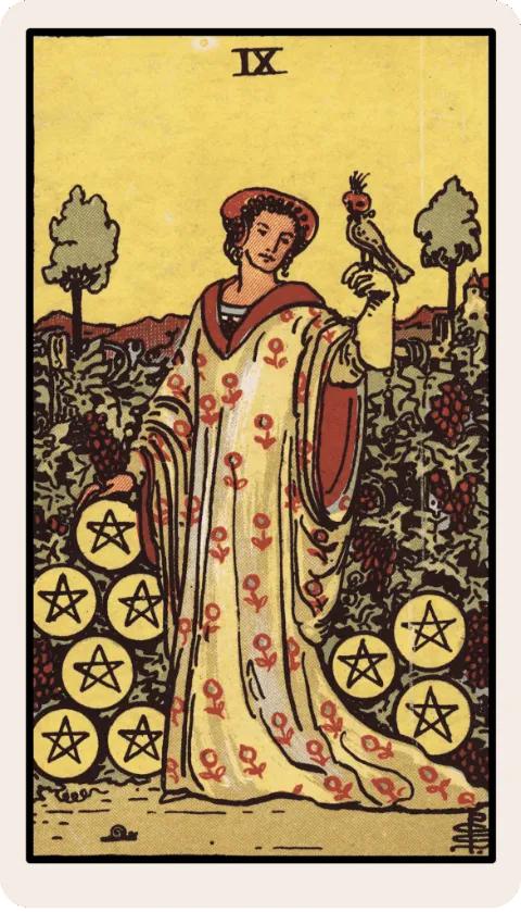 Nueve de Oros, carta del tarot Rider-Waite