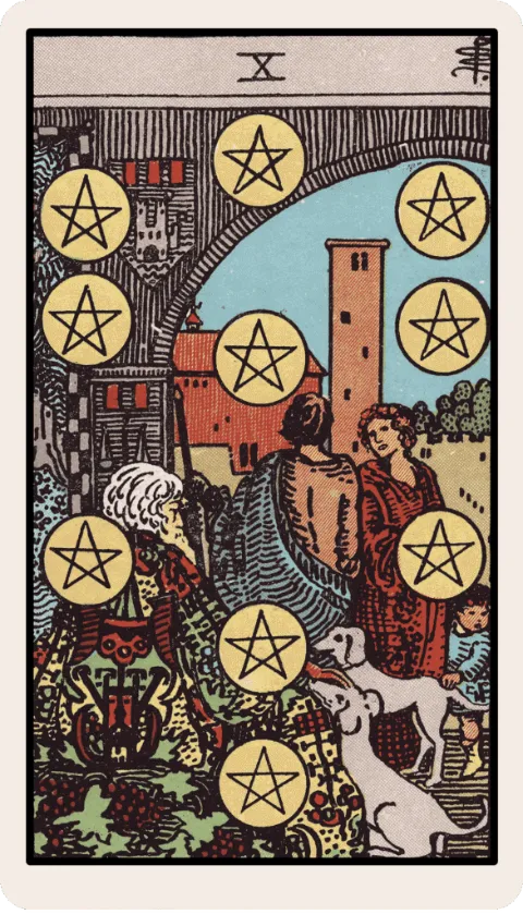 Diez de Oros, carta del tarot Rider-Waite