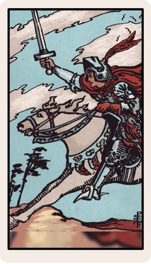 Caballero de Espadas, carta del tarot Rider-Waite