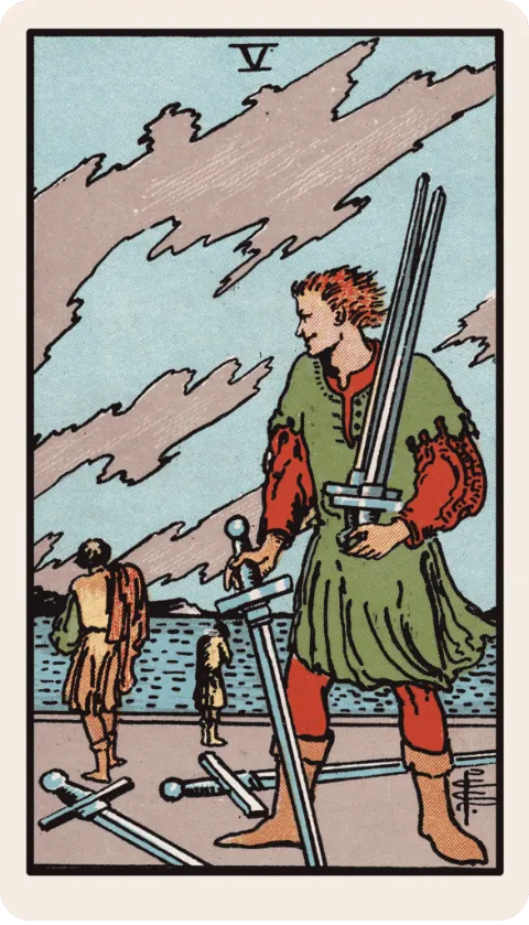 Cinco de Espadas, carta del tarot Rider-Waite