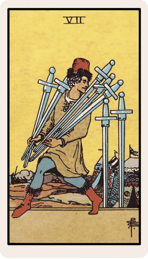 Siete de Espadas, carta del tarot Rider-Waite