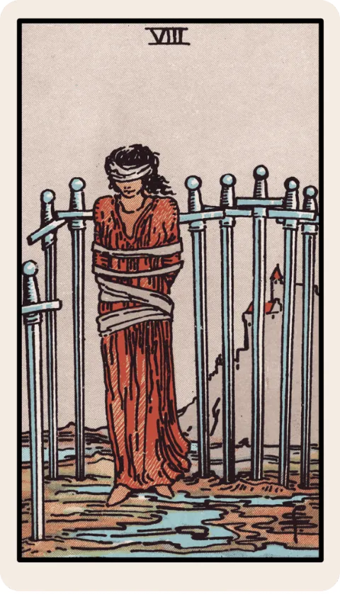 Ocho de Espadas, carta del tarot Rider-Waite