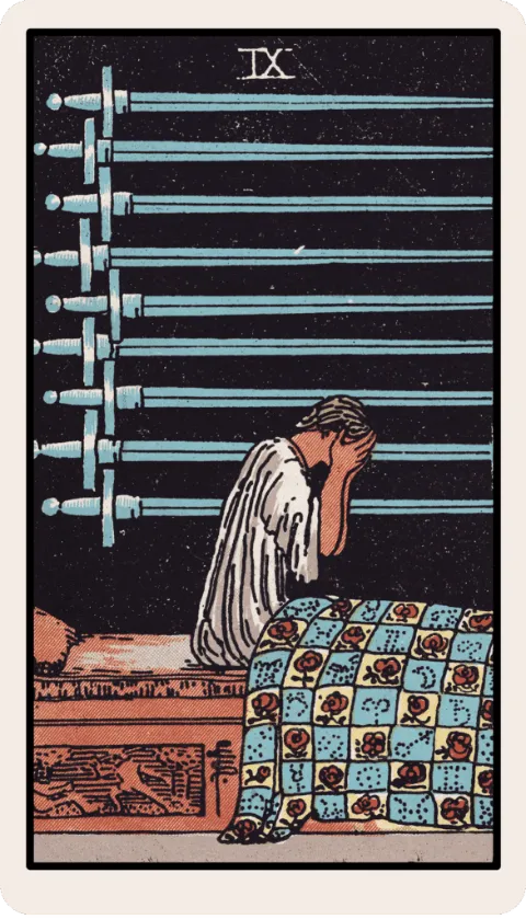 Nueve de Espadas, carta del tarot Rider-Waite