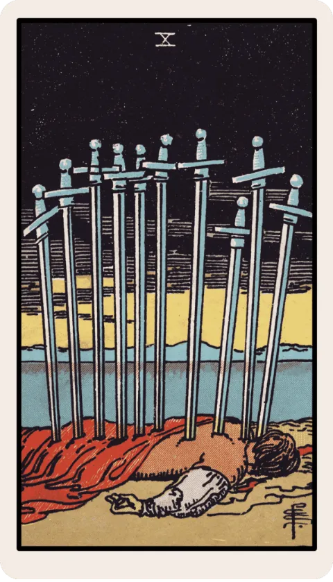 Diez de Espadas, carta del tarot Rider-Waite