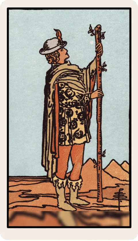 Sota de Bastos, carta del tarot Rider-Waite