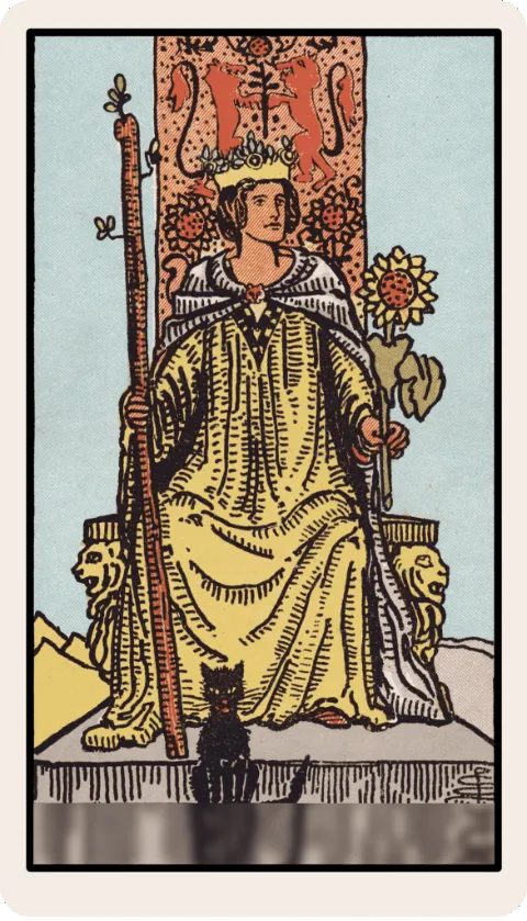 Reina de Bastos, carta del tarot Rider-Waite