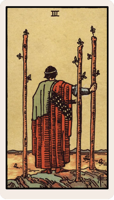 Three of Wands, Rider-Waite tarot card