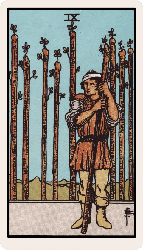 Nine of Wands, Rider-Waite tarot card